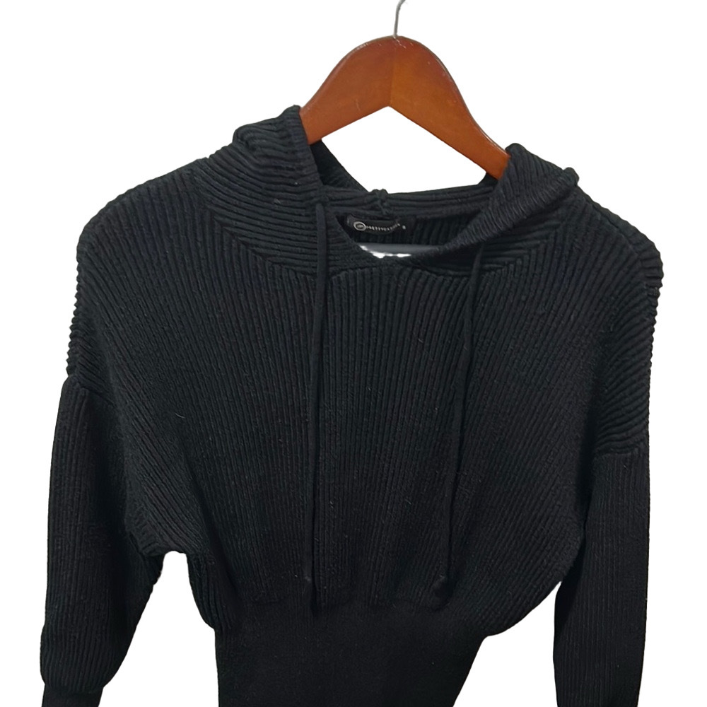 Pretty Garden Black Cowl Neck Sweater  hoodie dress with Long Sleeves S GUC - Picture 3 of 6